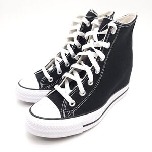 Converse Womens 8 All Star Hidden Wedge Heel Platform Sneaker Black Canvas Shoes